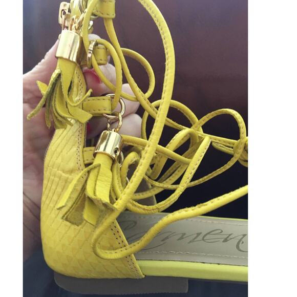 Carmen Steffens BRA 39 EUR 41 10 1/2 Yellow Leather Gladiator Sandals Zip Heel - Picture 9 of 10